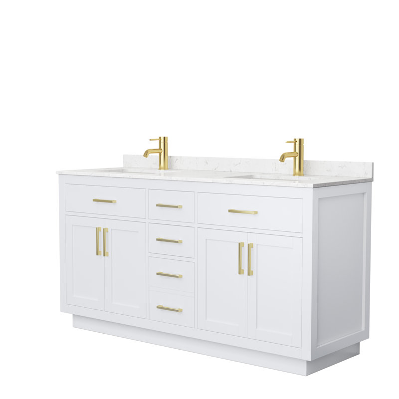 Beckett TK 66'' W Double Vanity, Carrara Cultured Marble, White, Brushed Gold