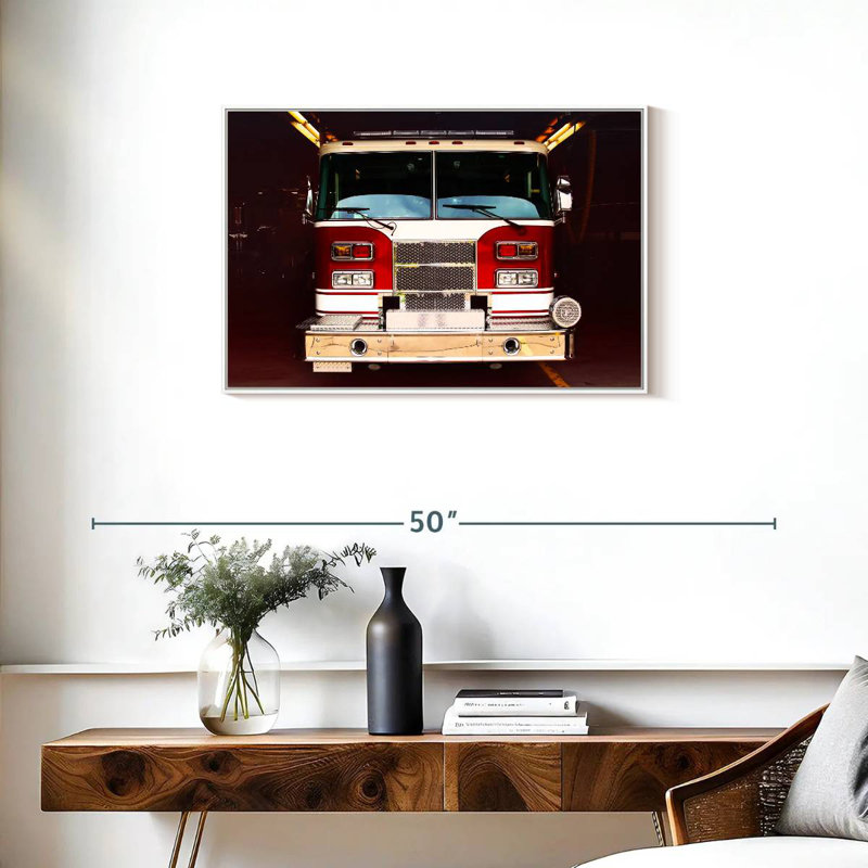 Camion de pompier, Cadre flottant blanc, 31 po x 21 po