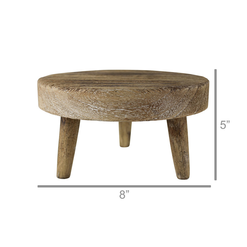 Small Whitewashed Kiri Wood 3-Leg Plant Riser