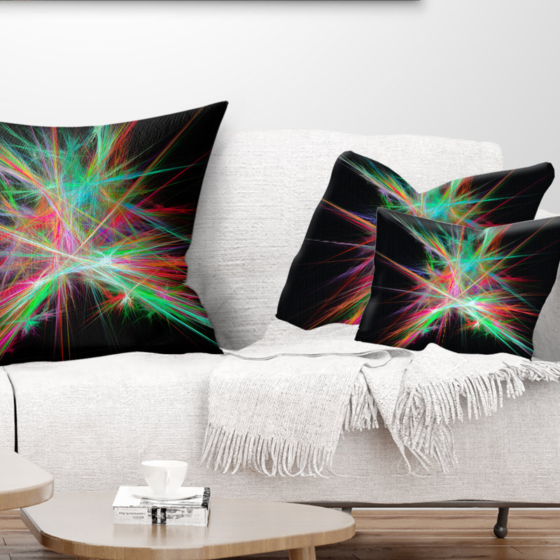 Spectre de lumière - Coussin décoratif à imprimé abstrait, Vert / noir