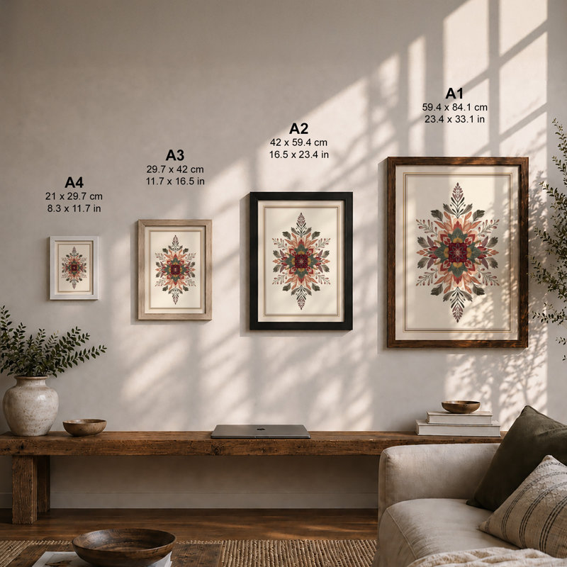 Mandala Botanical - Framed Print, A1 - 84.1 x 59.4 cm, Oak