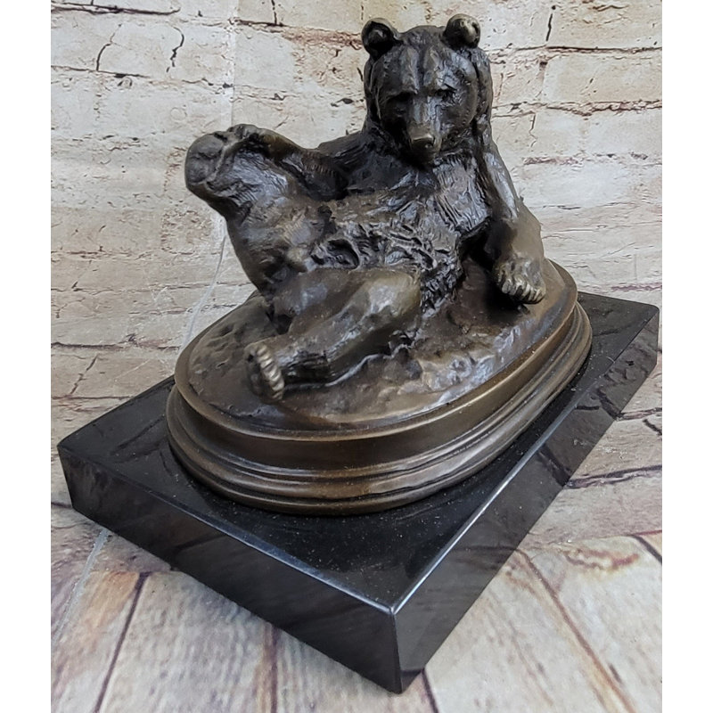 GRIZZLY BEAR SUR SON STATUE DE SCULPTURE EN BRONZE ARRIÈRE DÉCORATION DE BUREAU