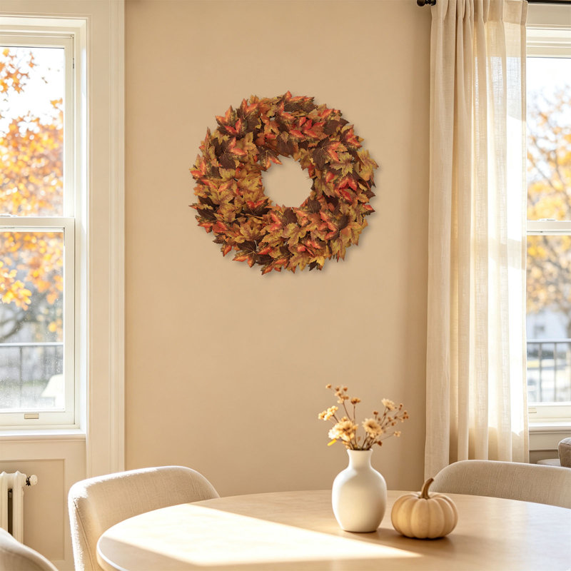 Couronne d'automne pour porte d'entrée – Couronne de Thanksgiving de 50 cm avec feuilles d'érable, décoration artificielle pour porte sur le thème des récoltes d'automne