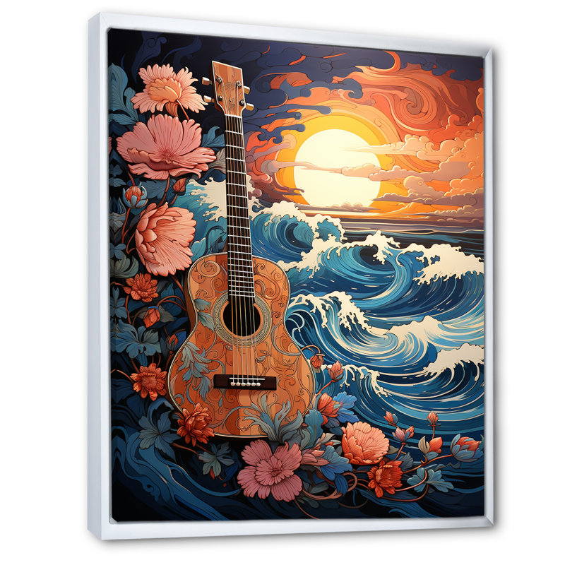 «Ocean Charm Vivid Wood Cut Effect II», reproduction sur toile, Cadre flottant blanc, H 32 po x l 16 po x P 1 po