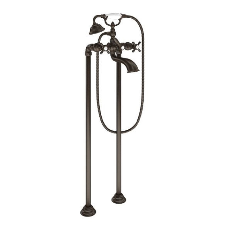 Weymouth Double Handle Wall Mounted Tub Spout Trim with Diverter and Handshower, Oil Rubbed Bronze