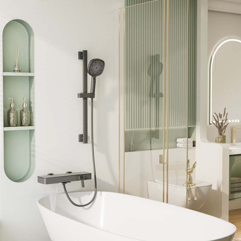 2-Function Button Bathtub Faucet Set With Handheld Sprayer, Matte Black