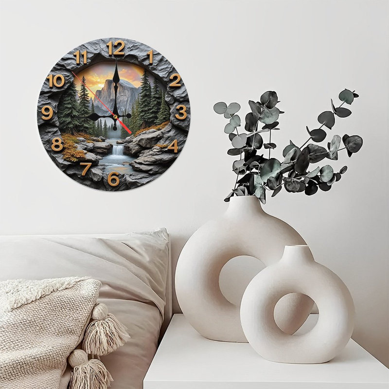 Yosemite Waterfall Mountain Landscape Wall Clock