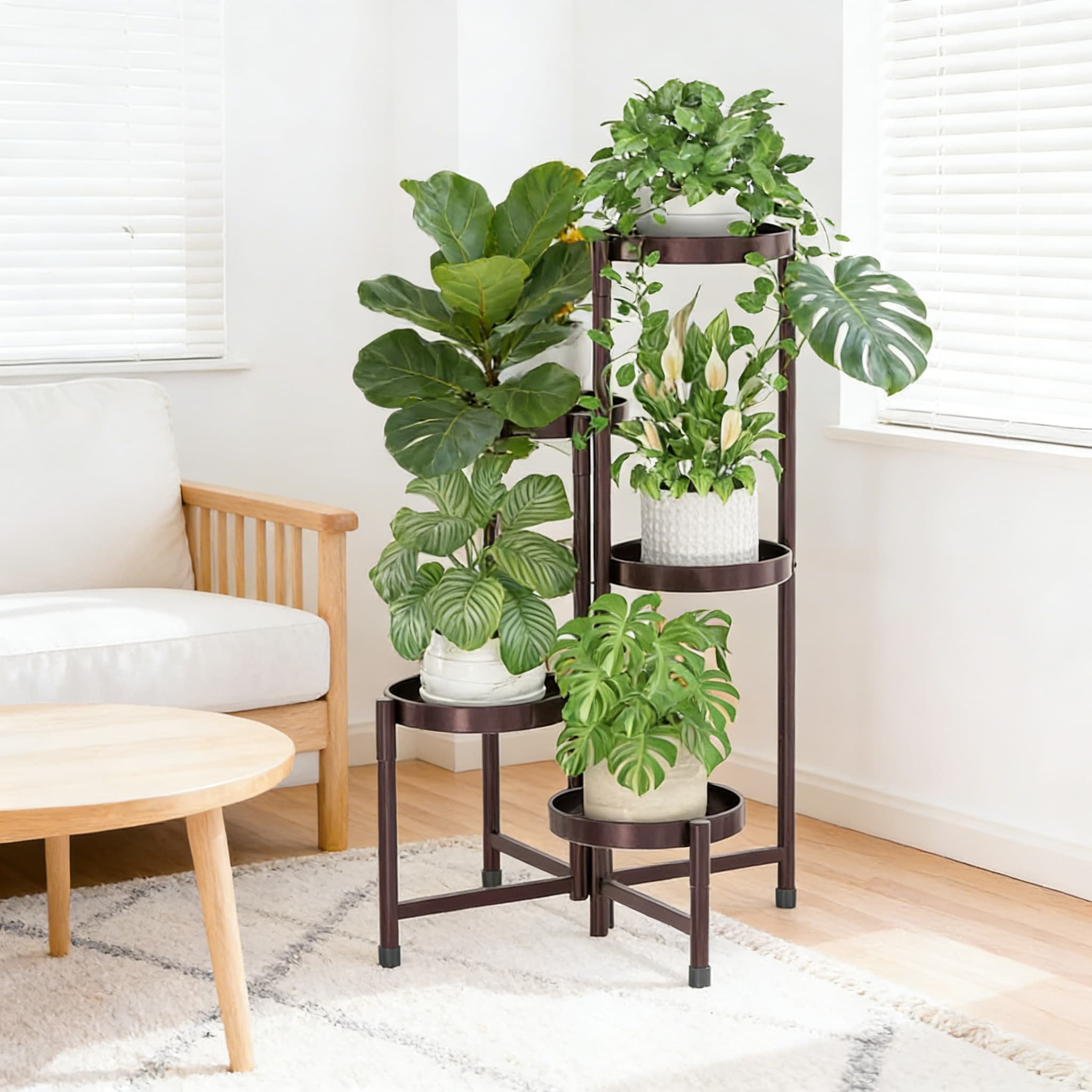 Arlmont & Co. 5 Tier Metal Plant Stand Indoor Outdoor, Corner Flower ...