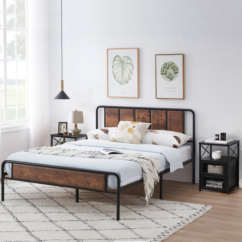Ensemble de chambre avec lit plateforme 3 pièces Kempst, Noir, Double