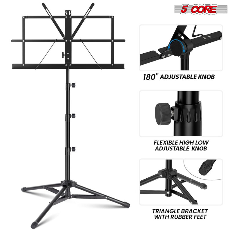 Adjustable Black Metal Tripod Music Stand with Large Tray