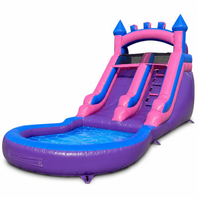 Parc aquatique de jardin violet et rose de 21 pieds avec bassin de jeux, toboggan gonflable en PVC de qualitÃ© commerciale pour les fÃªtes estivales des enfants, souffleur d'air inclus