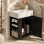 Meuble-lavabo de 20 po avec lavabo en céramique, porte à motif de losanges, poignée dorée et tablettes de rangement latérales - petit meuble moderne avec barre à serviettes, fabrication en panneau de fibres à densité moyenne, assemblage requis-133416637
