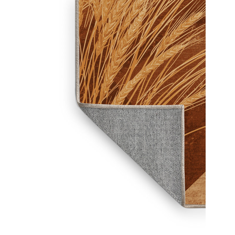 Tapis brun rustique lavable à la machine Ortencia Savanna, Carré 4 pi