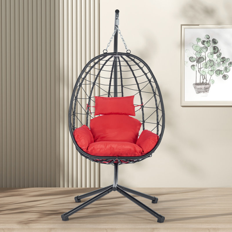 Fauteuil à œufs avec support Balancelle d'extérieur pour l'extérieur en osier, Rouge