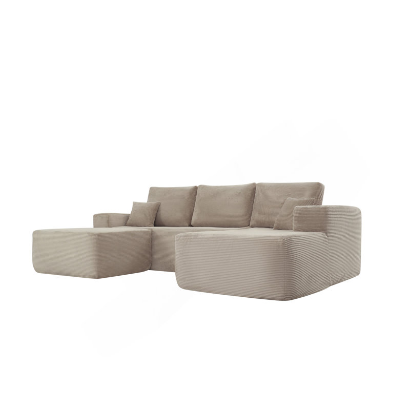 105.7"Cloud Sectional Couch With U-Shaped Chaise,Modern Modular Sofa With Deep Seat, Upholstered Couches For Living Room Bedroom,No Assembly Required,(Corduroy Fabric),Camel