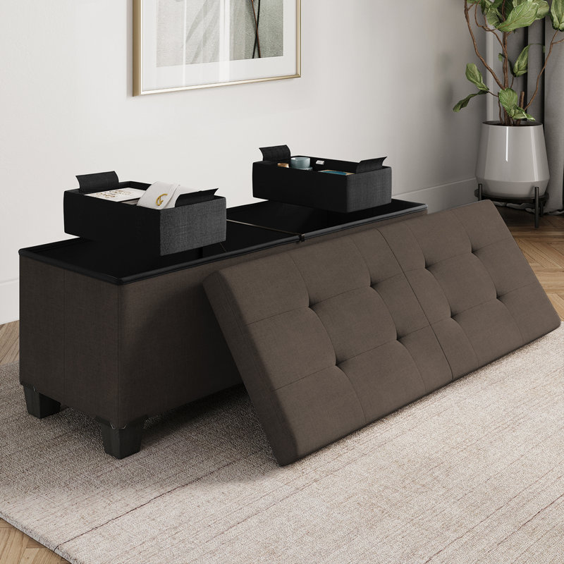 Banc avec rangement Macklen, Mélange de lin brun, H 15 po x l 15 po x P 15 po