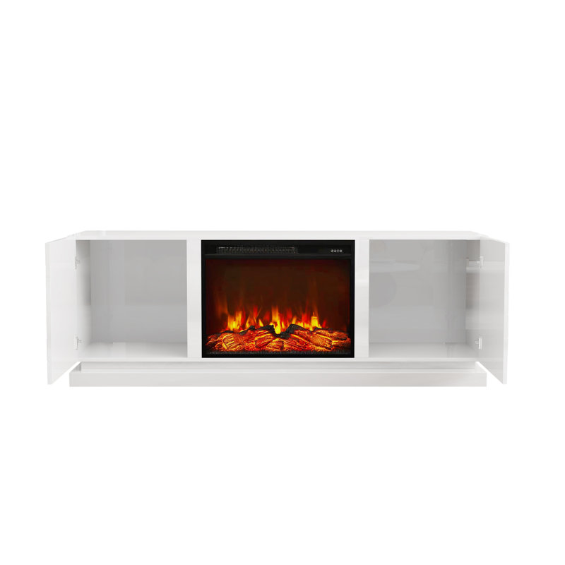 Modern TV Stand with Electric Fireplace, White Entertainment Center Media Cabinet, White