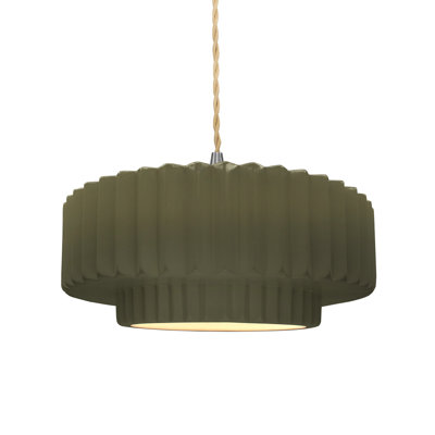 Luminaire suspendu tambour 1 lumière Gela - Cordon torsadé beige - DEL intégrée