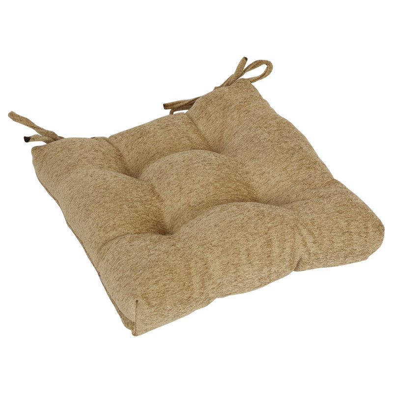 16-Inch Square Jacquard Chenille Tufted Chair Cushions, Tan