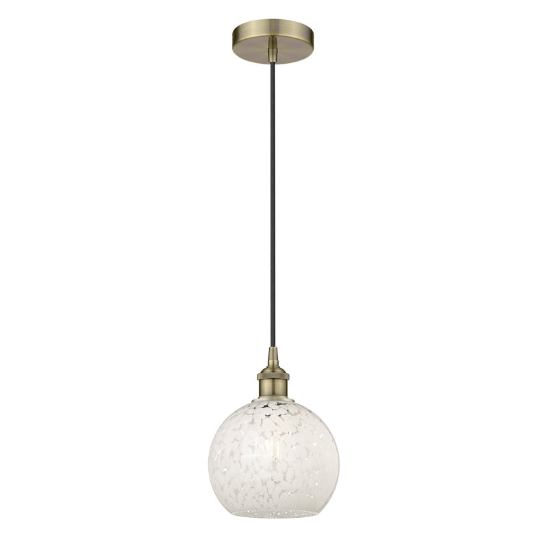Mini-luminaire suspendu à cordon 1 lumière Edison White Mouchette 6 po-616-G1216, H 10 po x l 8 po x P 8 po, Laiton antique