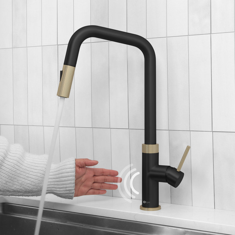 Single Handle Matte Black with Gold Pull Down Touchless Kitchen Faucet, Matte Black/Gold