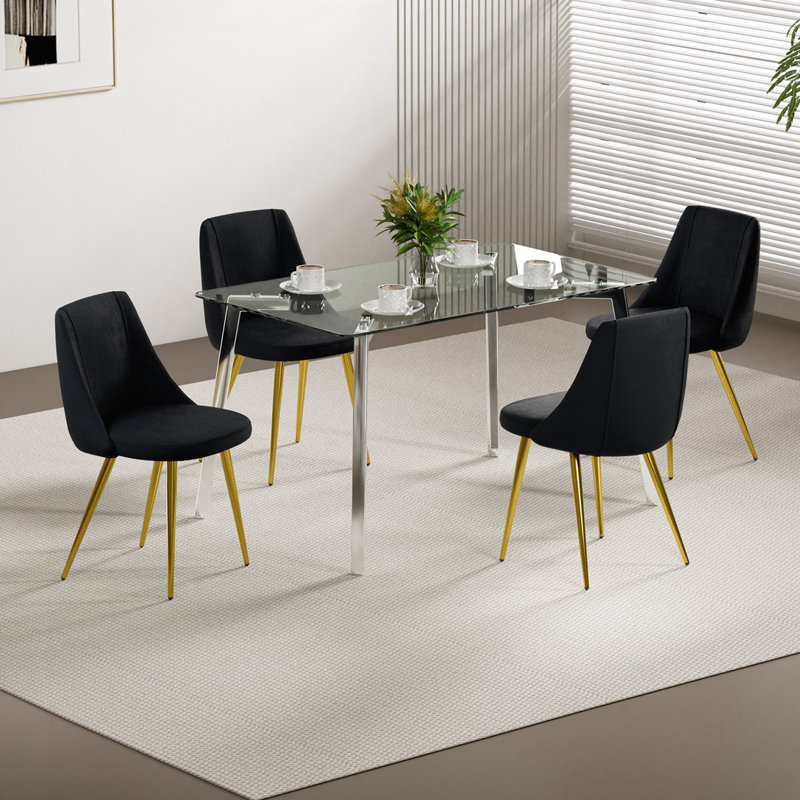 Bridgnorth Modern Simple Velvet Dining Chairs With Legs (Set Of 4), Gold, Black