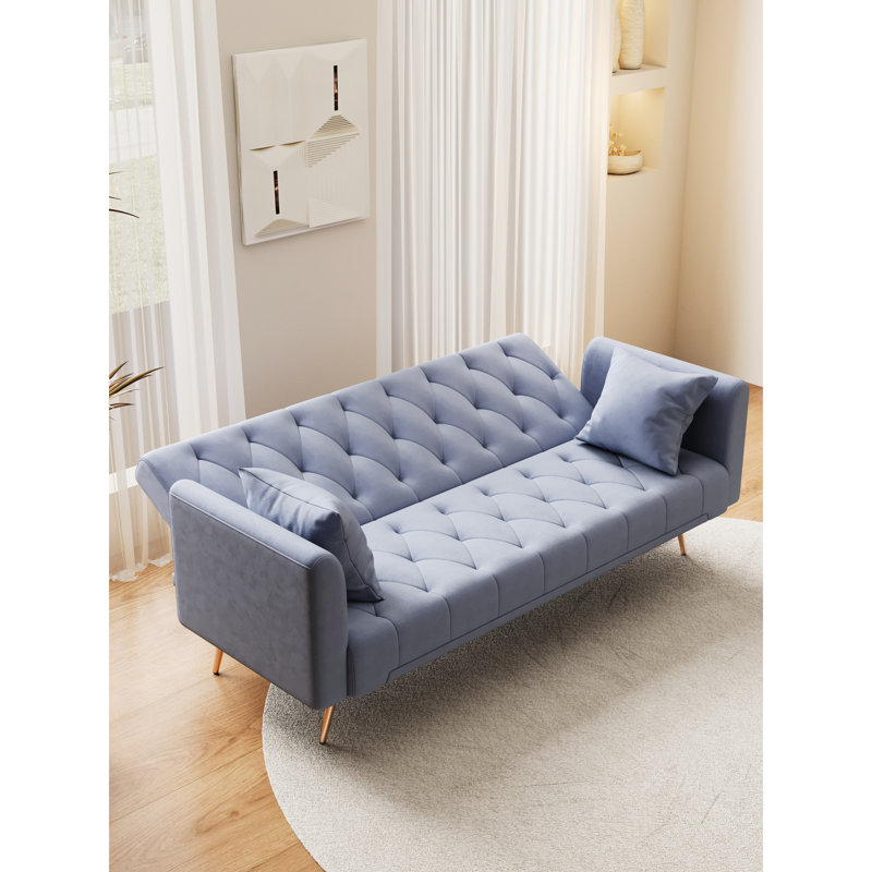 Grey Velvet Convertible , For Small Living Areas, Can Be Converted To Bed, 3 Adjustable Positions, Easy Assembly, 600Lbs Max Weight