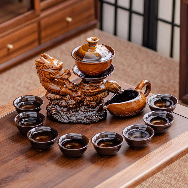 Théière en céramique avec infuseur théière semi-automatique avec 8 tasses dégradé de couleur (Dragon - B)