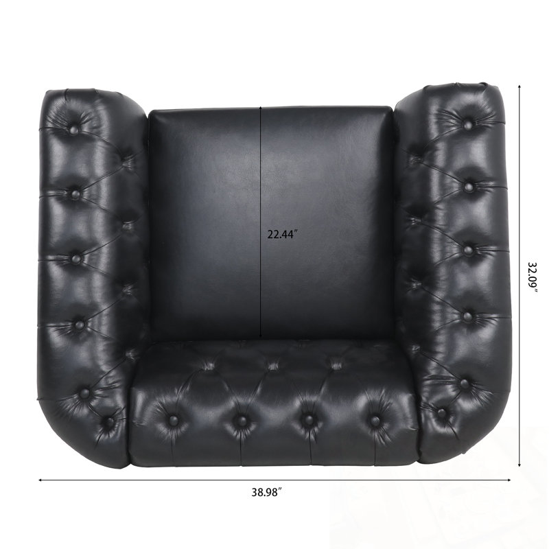 Canapé simple en polyuréthane avec décoration cloutée et dossier capitonné, Noir