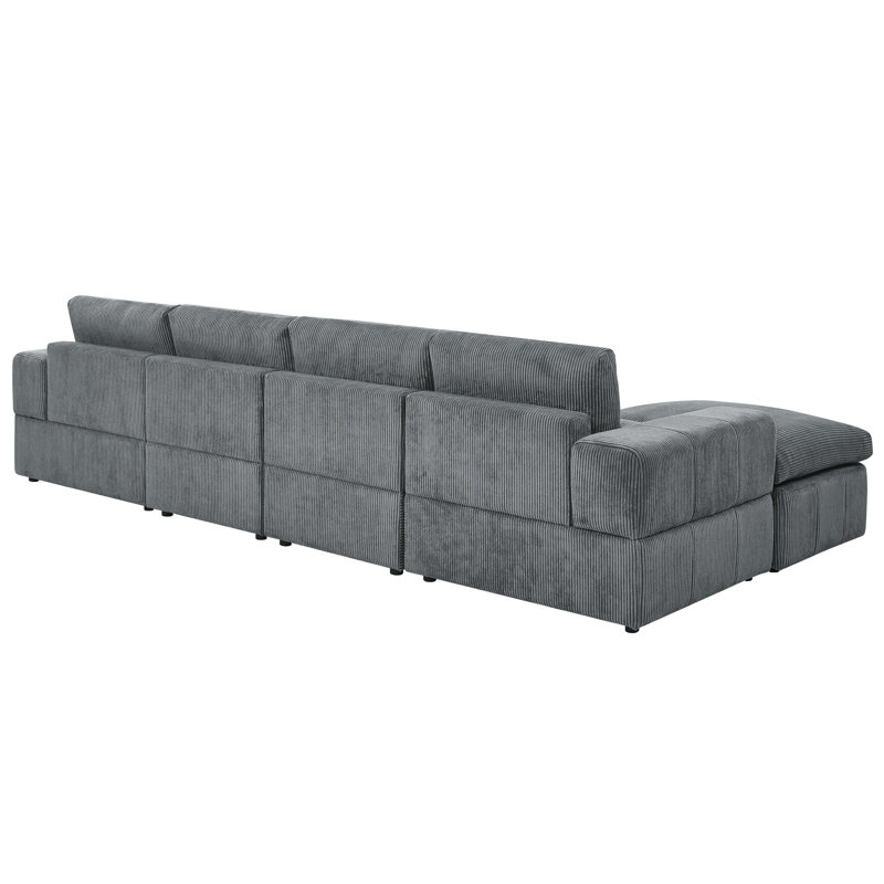 Grand modulaire réversible avec repose-pieds Tondreau Massasoit, Velours côtelé gris