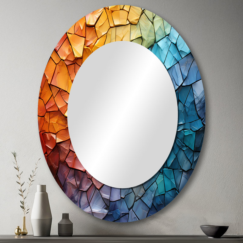Colorful Mosaic II - Grand miroir mural ovale sur métal, 43" x 33"
