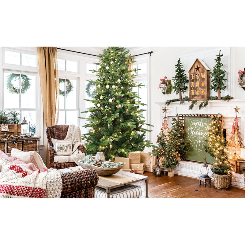 Arbre de Noël de 6,5 pi + PE avec 350 lumières blanches chaudes, 2142 pointes, configuration de branches articulées, fondation en métal stable pour un décor de vacances confortable avec design, support idéal pour créer une scène