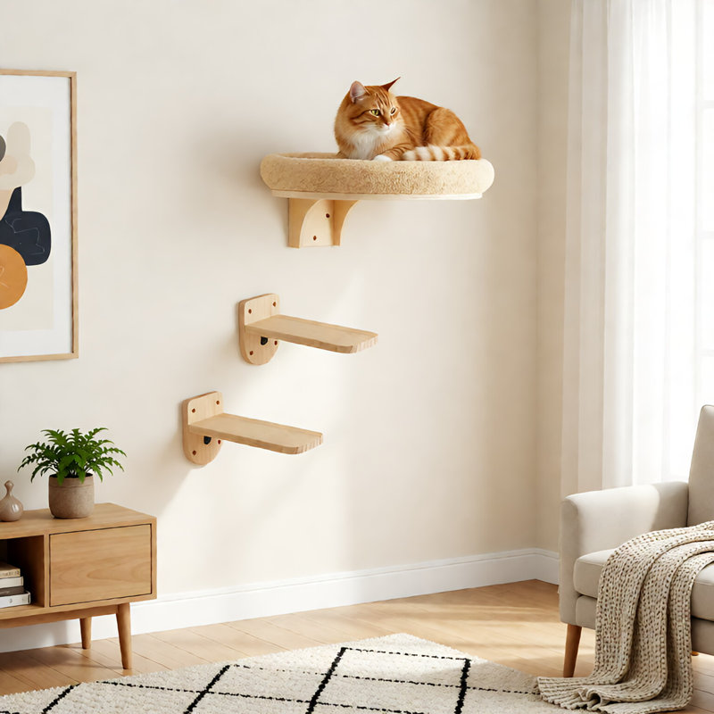 Lit mural pour chat avec 2 marches