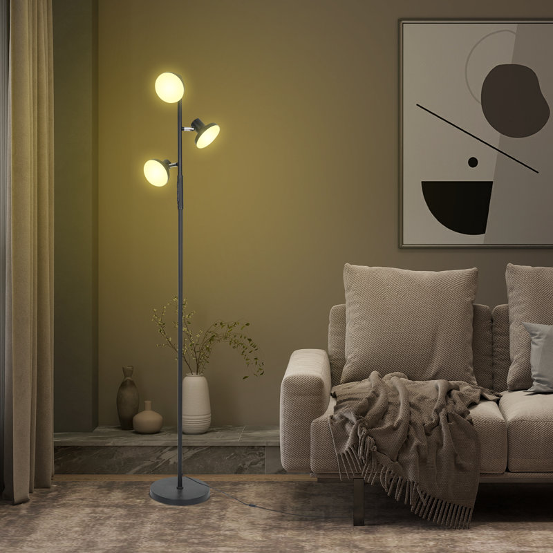 Lampe sur pied Rgb avec trois têtes de lampe avec télécommande noire