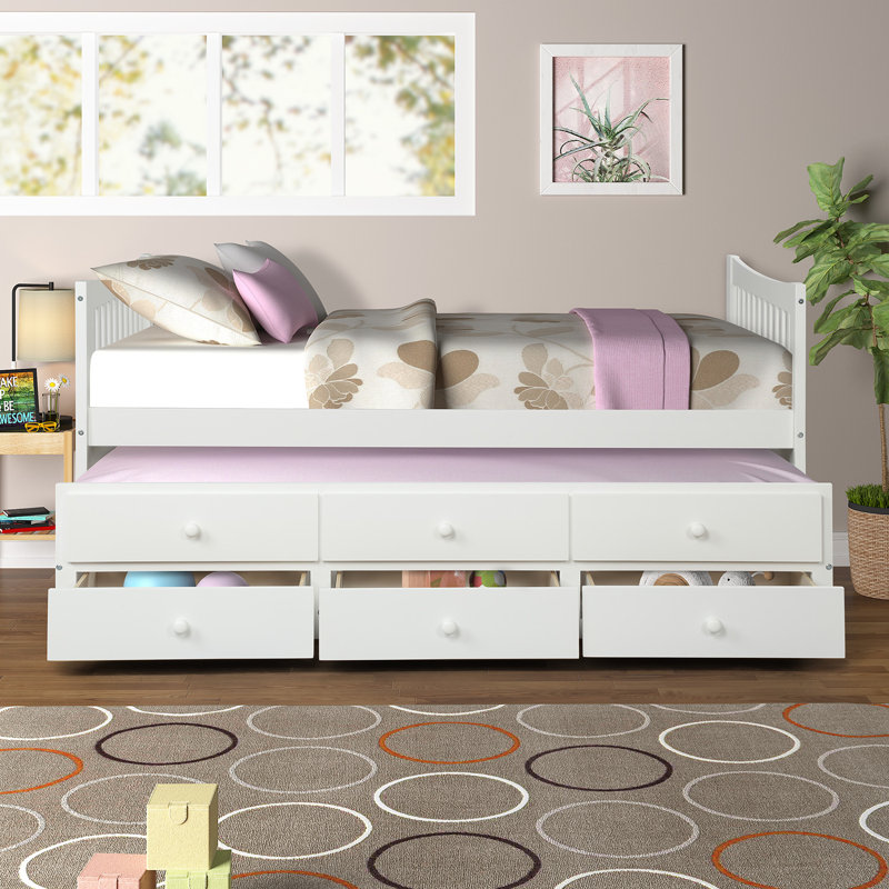 Clayhatchee 3 Drawers Bed with Trundle by Harriet Bee, White, Full