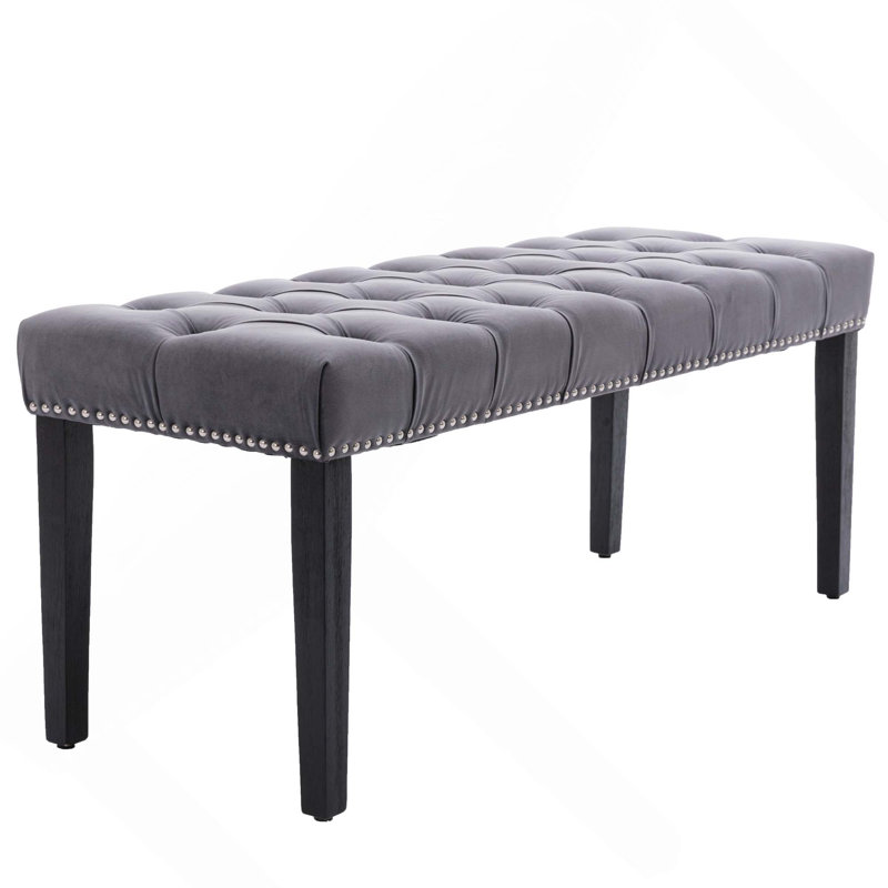 Velvet Upholstered Tufted Dining Bench Bedroom Bench Ottoman For Entryway, Dining Room, Living Room, Dark Gray