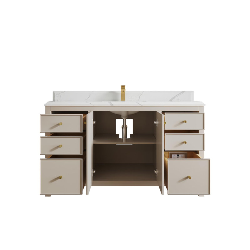 Meuble-lavabo simple 60 po avec plateau Chicago, Calacatta Laza