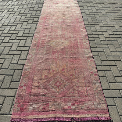 Tapis de couloir rétro en laine rose 38,2 x 147,6 pouces