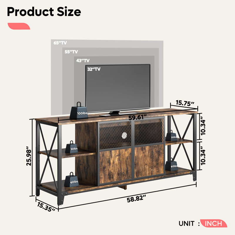 Fuiloro Unfinished TV Stand for TVs up to 65", Rustic Brown