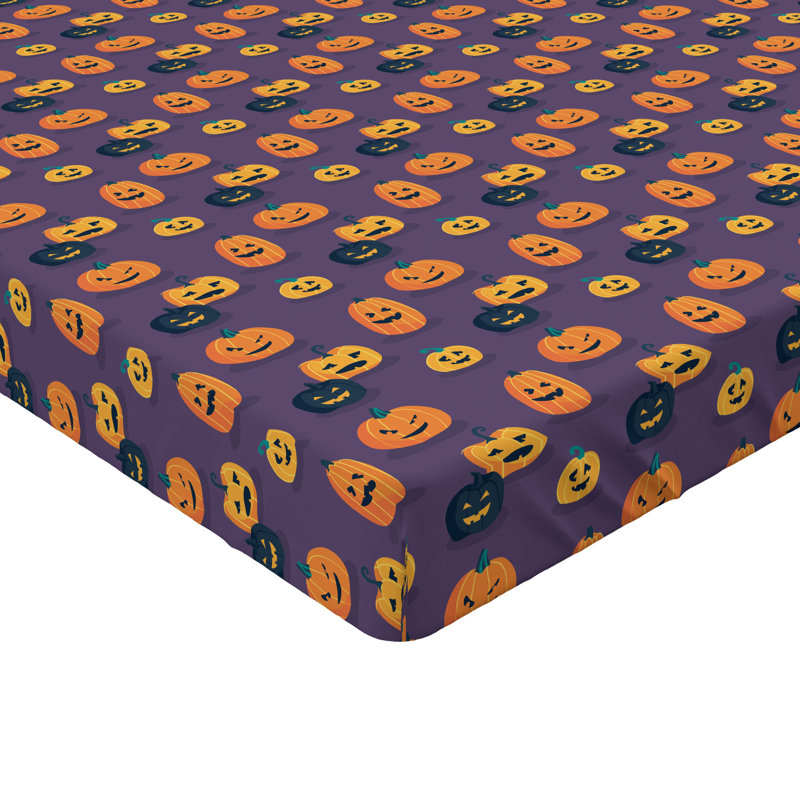 Drap-housse Ambesonne Halloween, ensemble de 2 citrouilles effrayantes orange et violet, Drap-housse de taille simple