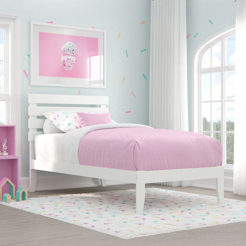 Giga Premium Wood Farmhouse Platform Bed, White, Twin