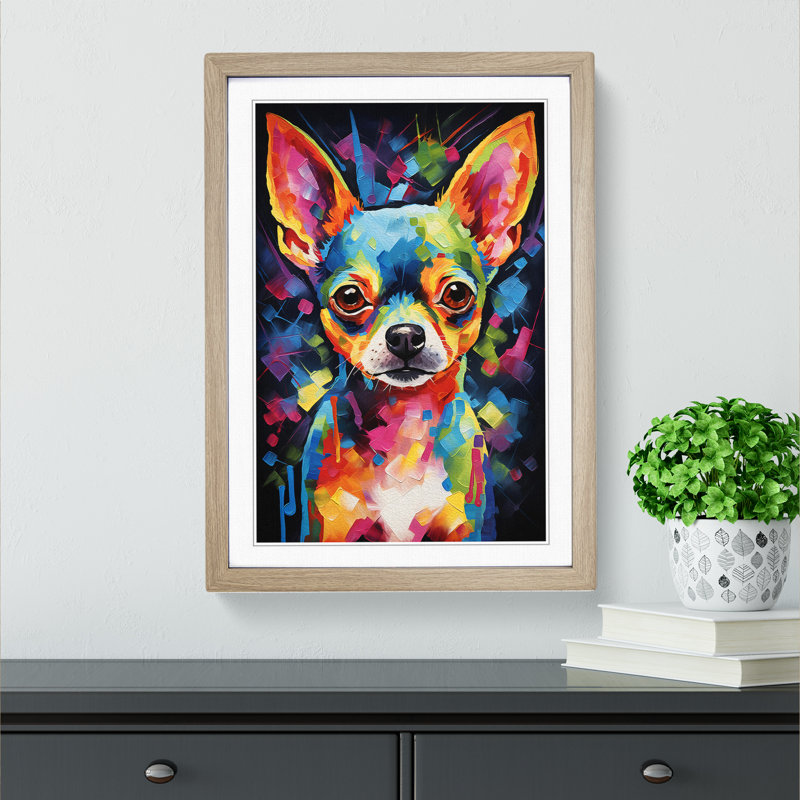 Chihuahua Abstract - Single Picture Frame Print on Wood, 64cm H x 46cm W x 2cm D, Oak