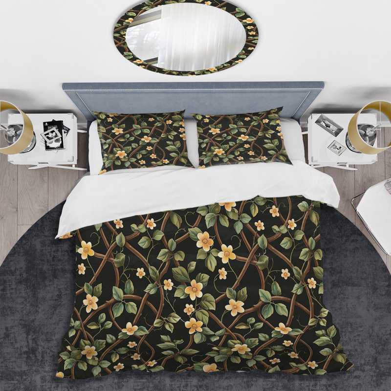 Ensemble de housse de couette Green Green Flower Flower Vines, Housse de couette très grand et 2 très grandes t