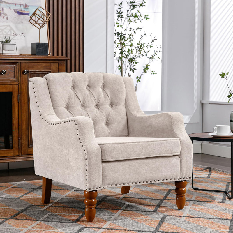 Fauteuil d'appoint capitonné capitonné avec repose-pieds, Beige