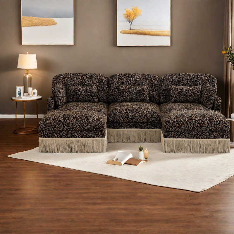 Grands canapés modulaires en chenille léopard