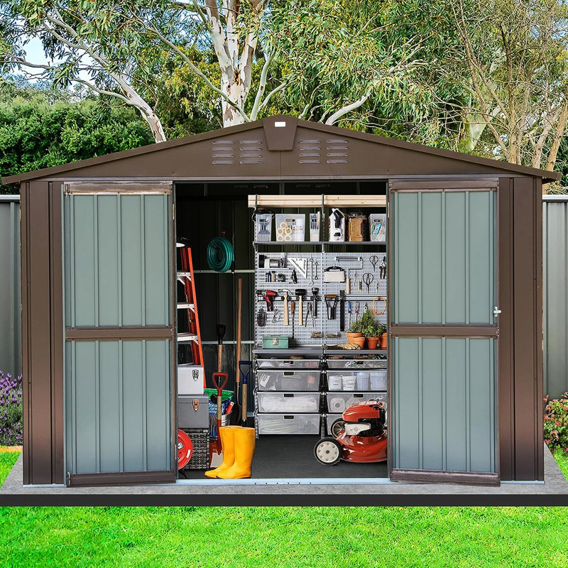 Remise d'extérieur en métal 10 pi x 8 pi imperméable à double porte verrouillable pour le rangement dans la cour