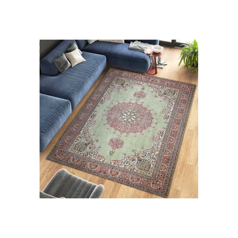Tapis décoratif lavable rétro vert, Tapis de couloir 4 pi 11 po x 9 pi 10 po inclus