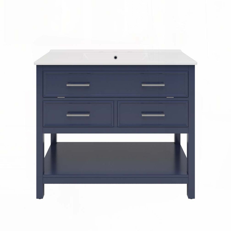 Meuble-lavabo 36 po avec lavabo en céramique, Bleu