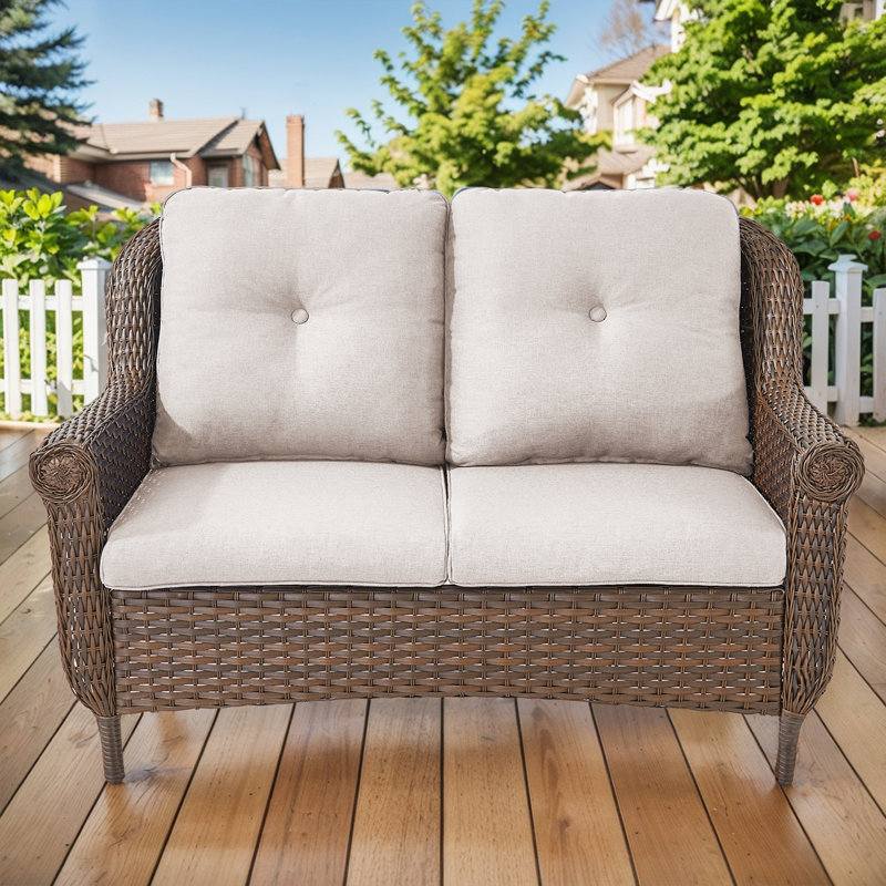 Causeuse d'extérieur en osier avec coussins Mindee, Beige