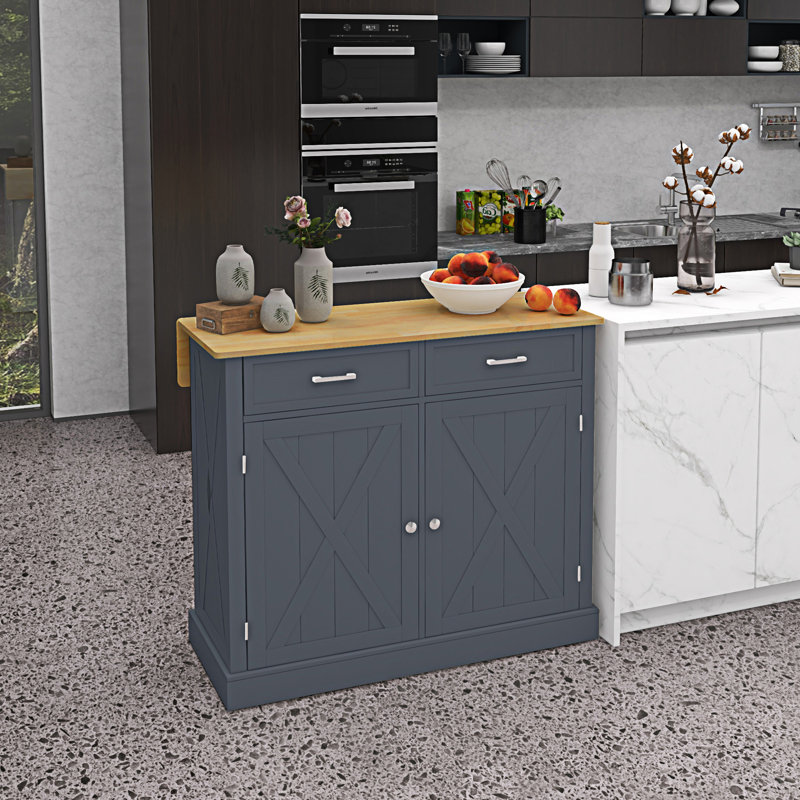 Rolling Kitchen Island With Drop Leaf Wood Breakfast Bar(No Include Stool), Dark Gray
